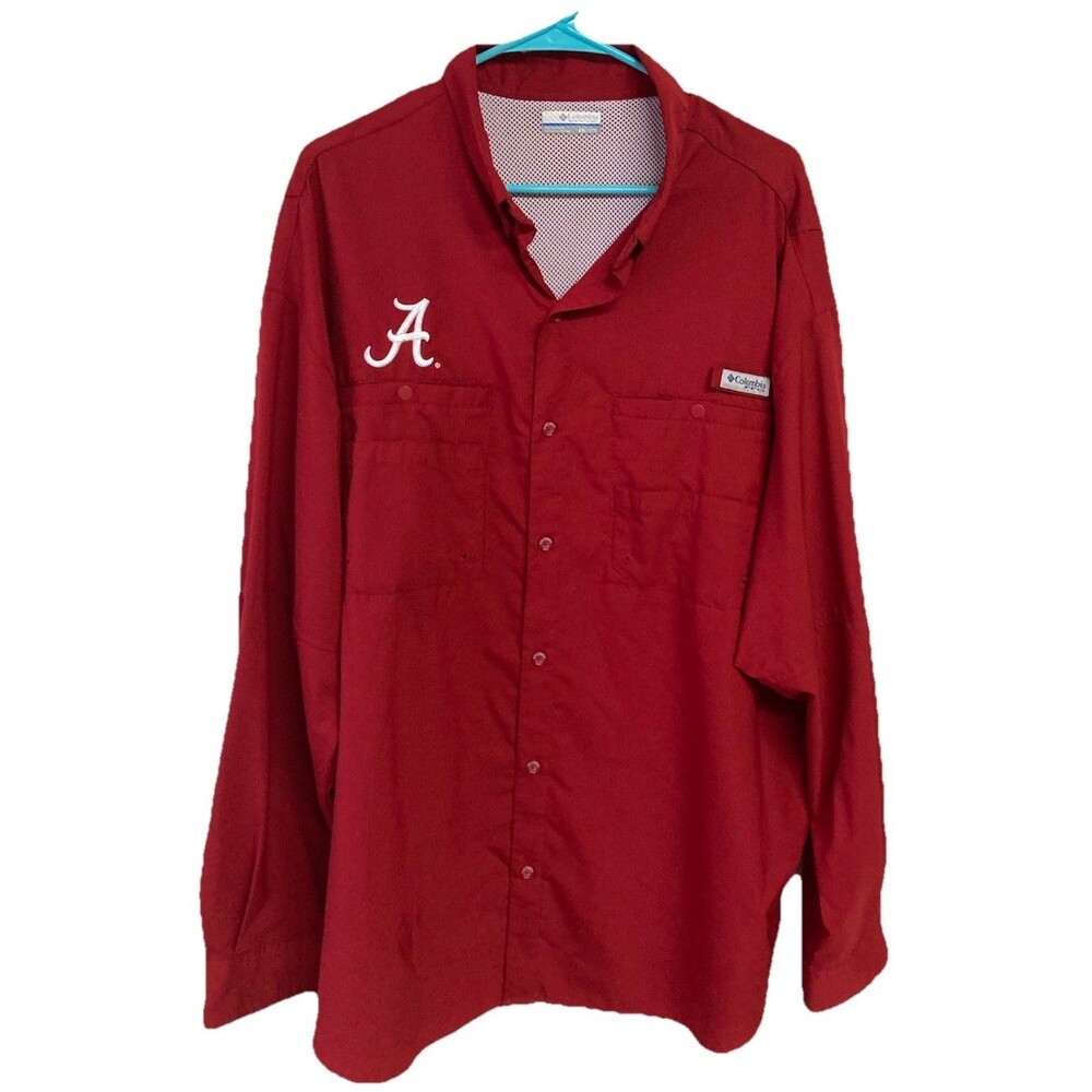 Men's Columbia PFG Fishing Shirt Long Sleeve Vented Alabama Crimson Tide Red XXL